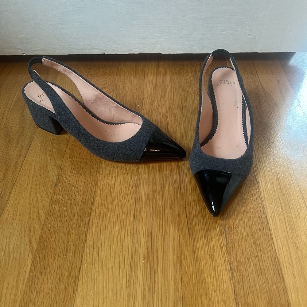 J. Crew Black and Gray Slingback Heels